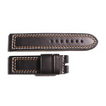 Leather Strap black with contrast stitching white/orange, size M